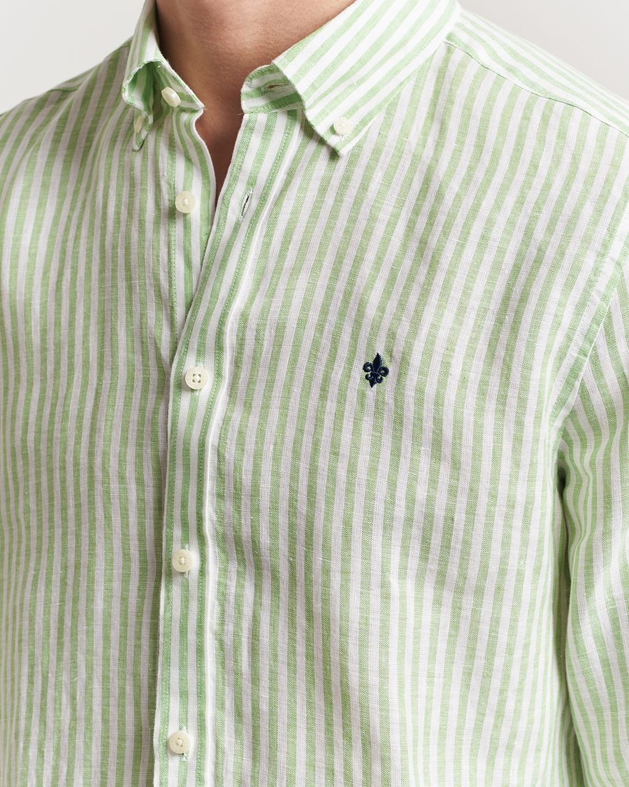 Mies | Kauluspaidat | Morris | Douglas Striped Linen Shirt Green
