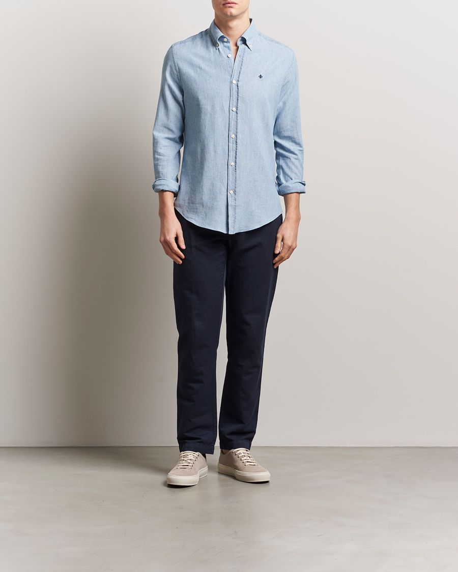 Mies | Kauluspaidat | Morris | Linen Indigo Shirt Light Blue