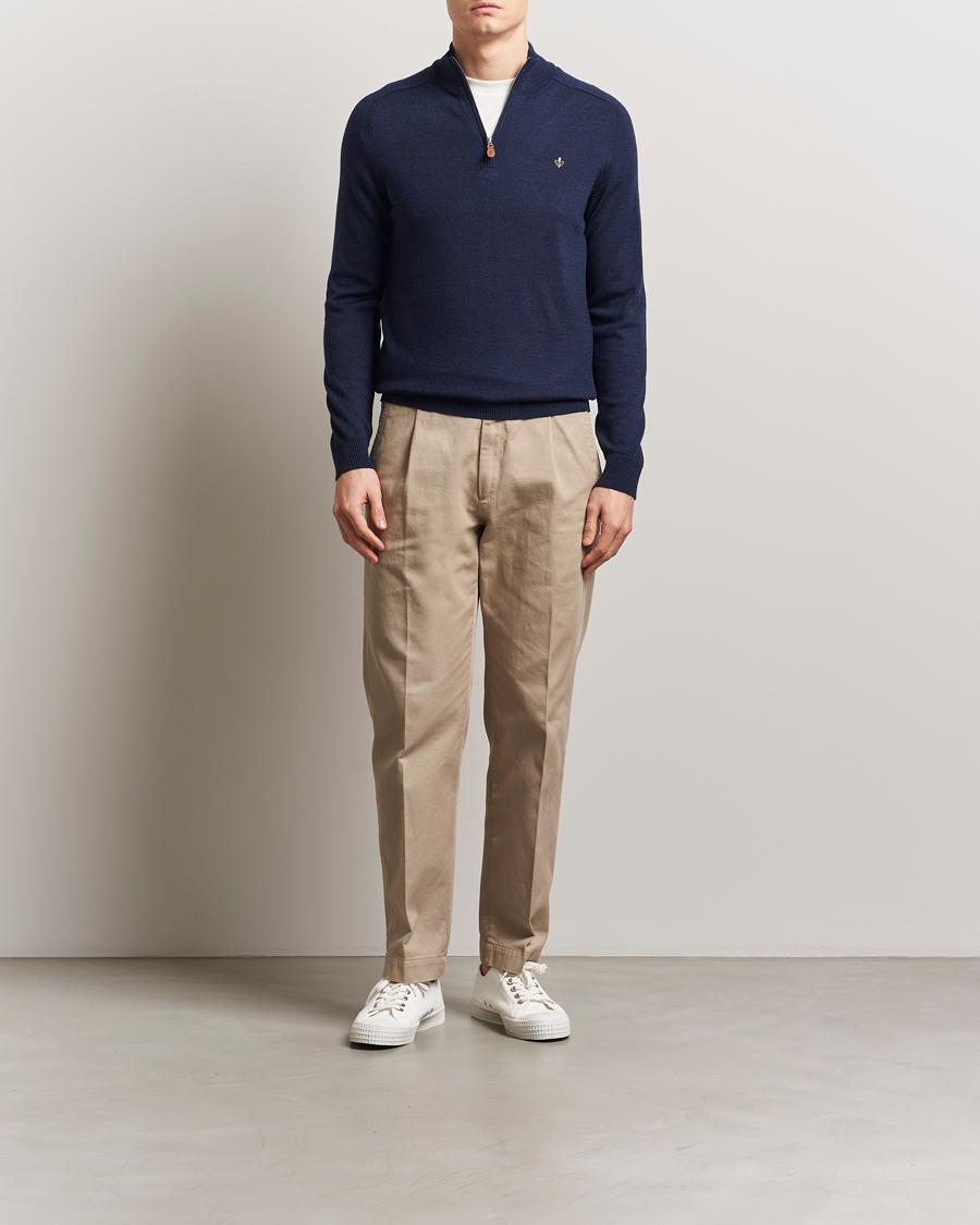 Mies | Puserot | Morris | John Merino Half Zip Dark Blue