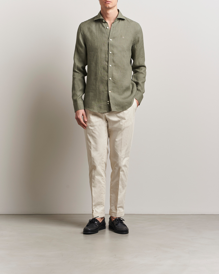 Mies | Kauluspaidat | Morris | Slim Fit Linen Shirt Green