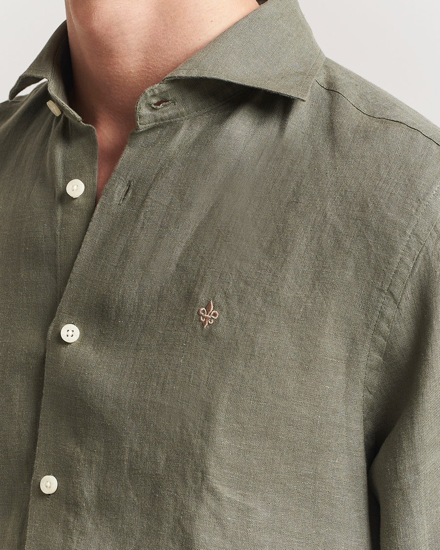 Mies | Kauluspaidat | Morris | Slim Fit Linen Shirt Green