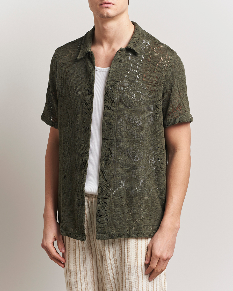 Mies | Kauluspaidat | LES DEUX | Hector Lace Short Sleeve Shirt Green