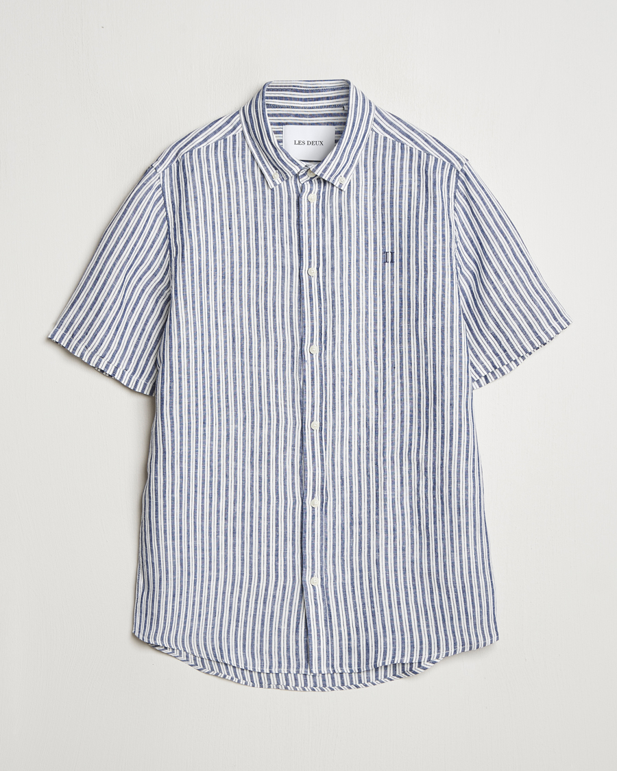 Mies | Kauluspaidat | LES DEUX | Kris Linen Short Sleeve Shirt Ivory/Blueprint