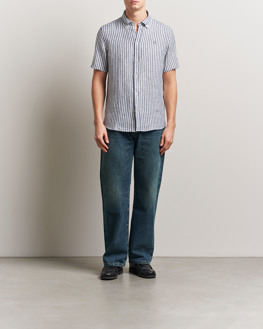 Mies | Kauluspaidat | LES DEUX | Kris Linen Short Sleeve Shirt Ivory/Blueprint