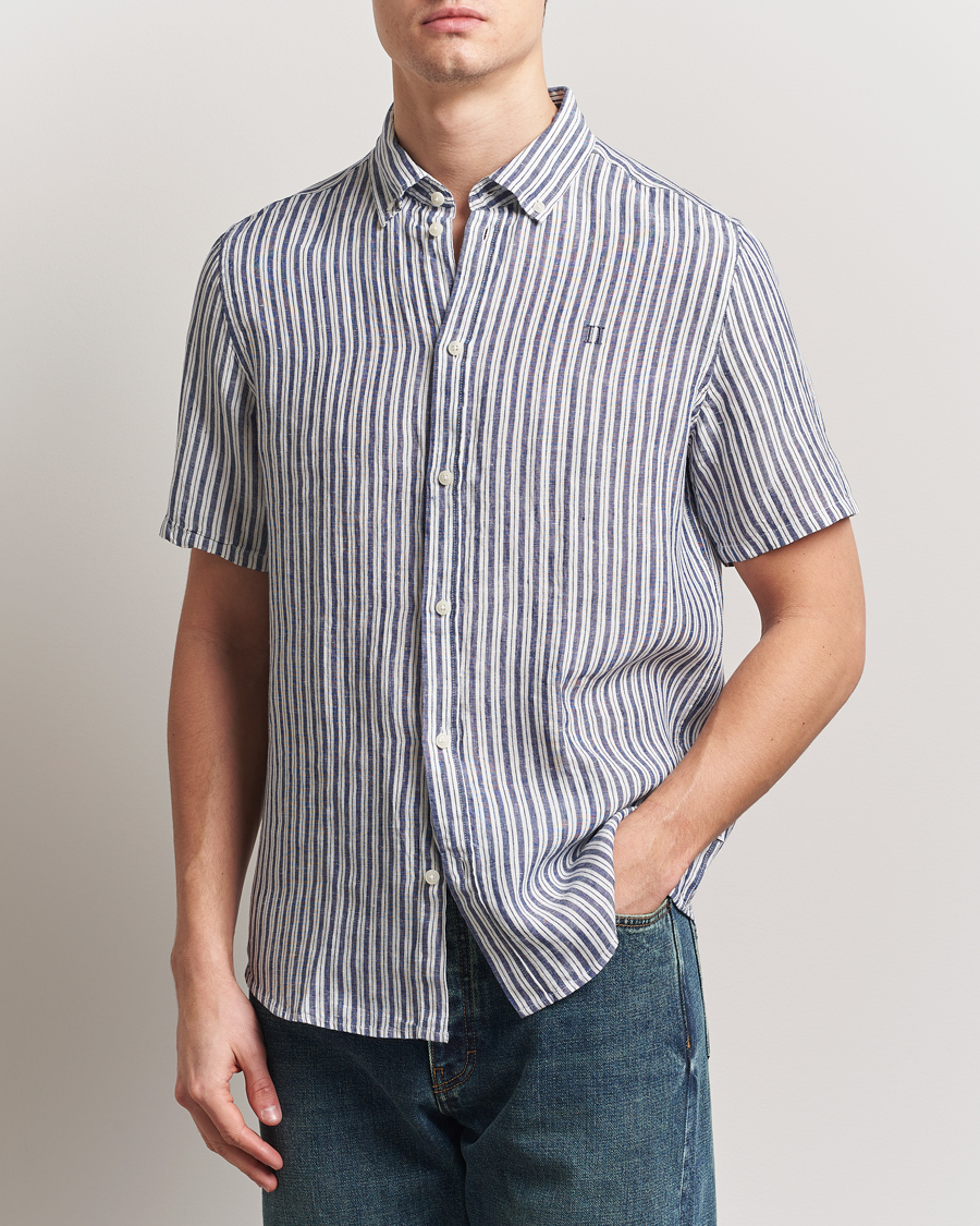 Mies | Kauluspaidat | LES DEUX | Kris Linen Short Sleeve Shirt Ivory/Blueprint