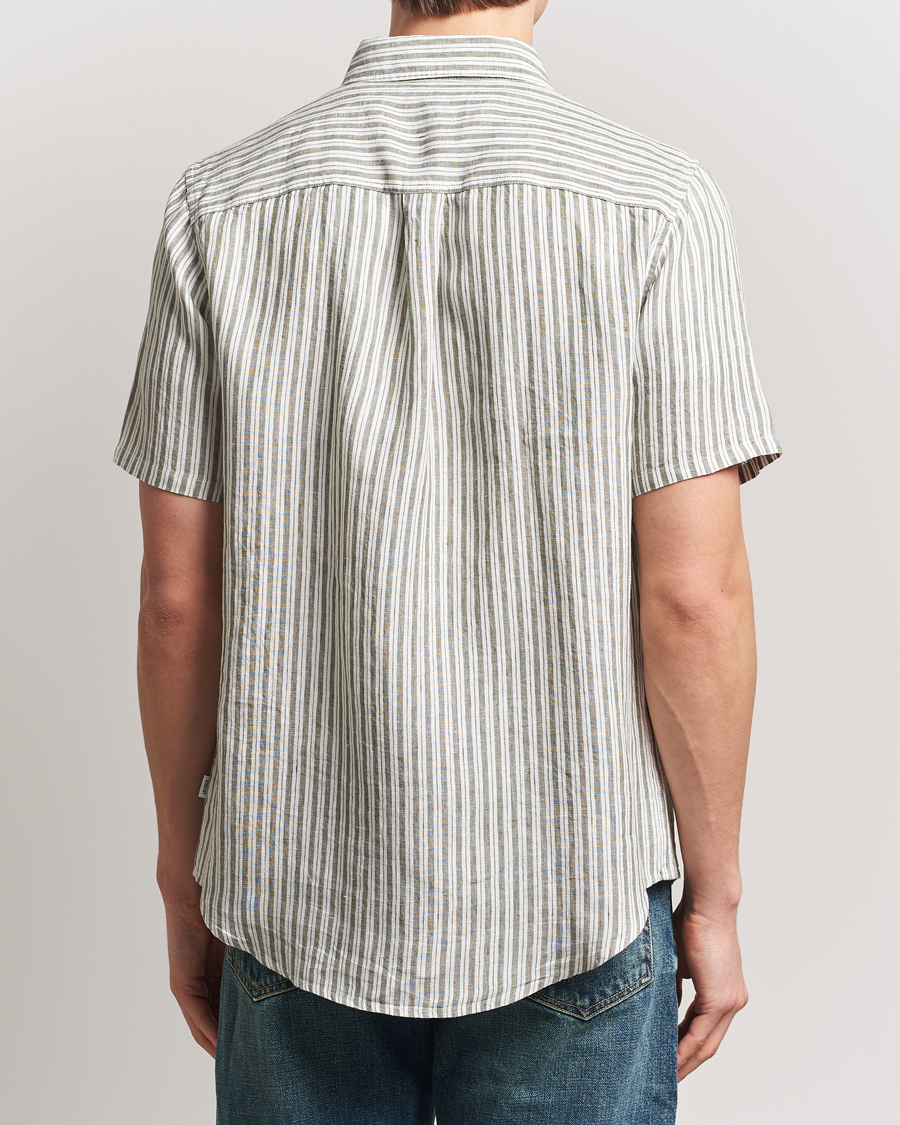 Mies | Kauluspaidat | LES DEUX | Kris Linen Short Sleeve Shirt Ivory/Green