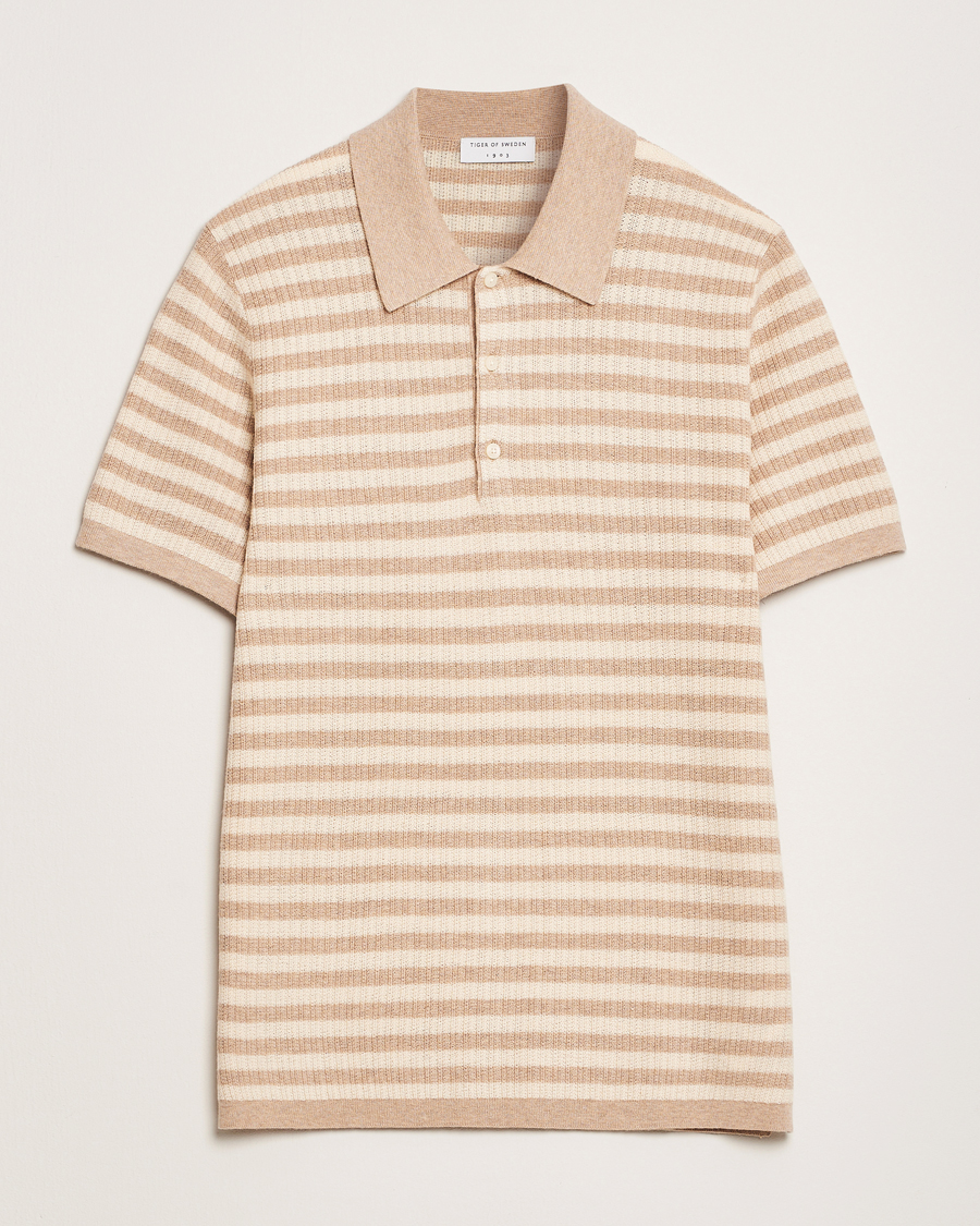 Mies | Pikeet | Tiger of Sweden | Erros Knitted Striped Polo Practical Beige