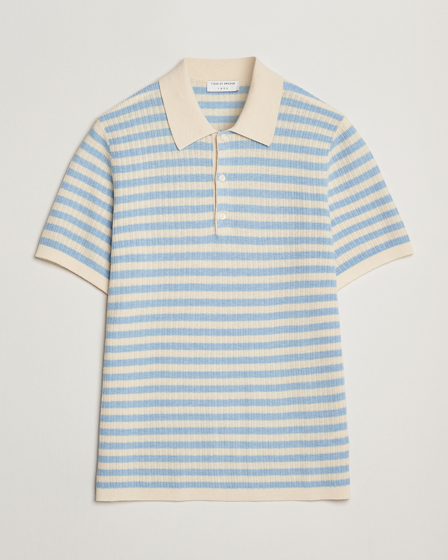 Mies | Pikeet | Tiger of Sweden | Erros Knitted Striped Polo Light Blue