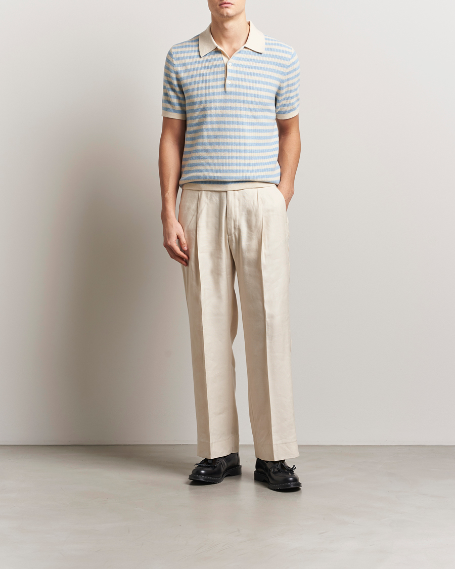 Mies | Pikeet | Tiger of Sweden | Erros Knitted Striped Polo Light Blue
