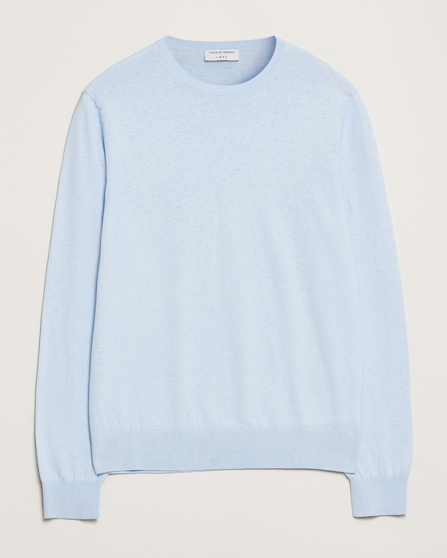 Mies | Puserot | Tiger of Sweden | Connor Linen/Cotton Sweater Light Blue