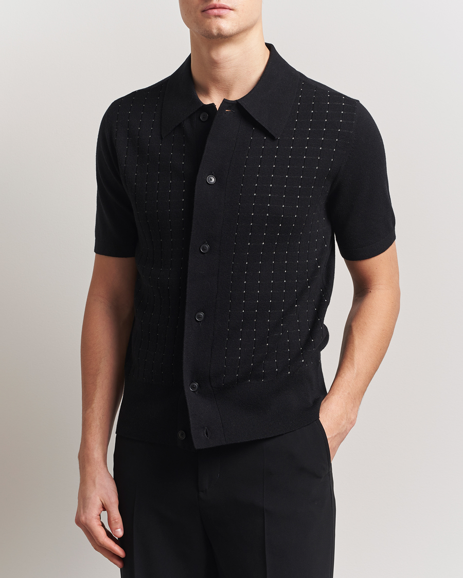 Mies | Kauluspaidat | Tiger of Sweden | Araawen Knitted Short Sleeve Shirt Black