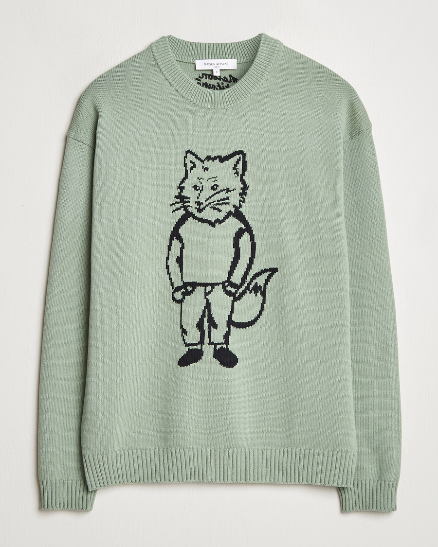 Mies | Puserot | Maison Kitsuné | Dressed Fox Knitted Sweater Vert De Gris