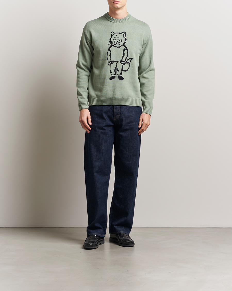 Mies | Puserot | Maison Kitsuné | Dressed Fox Knitted Sweater Vert De Gris