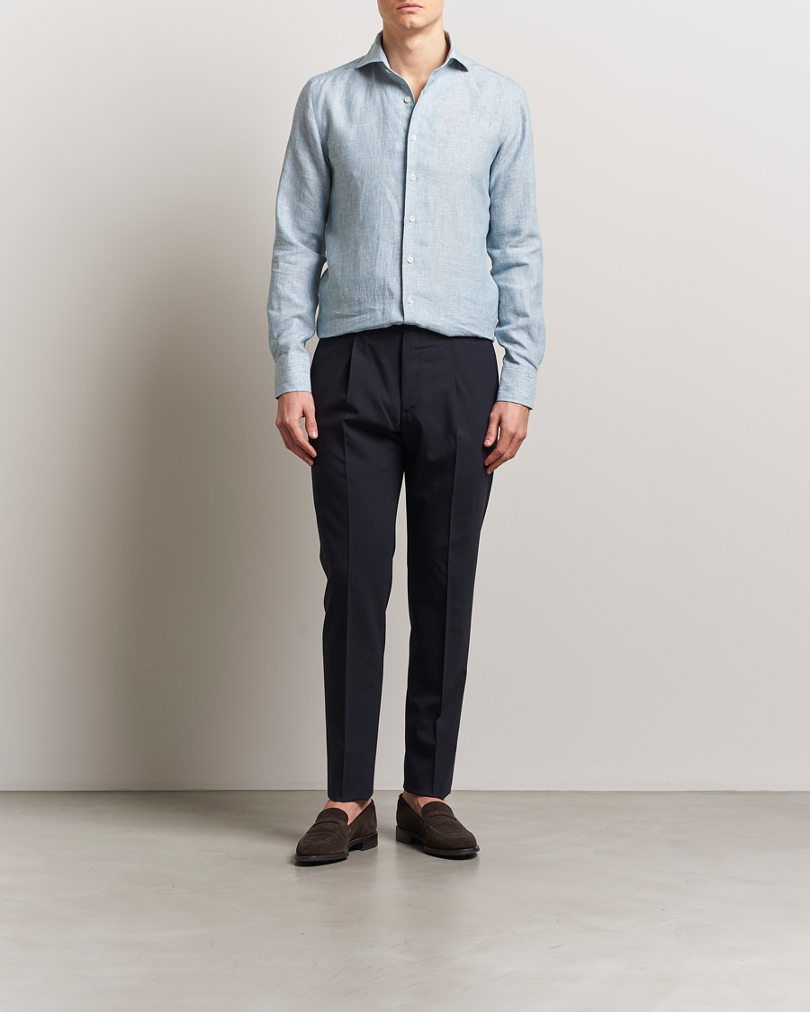 Mies | Kauluspaidat | 100Hands | Cut Away Linen Shirt Blue