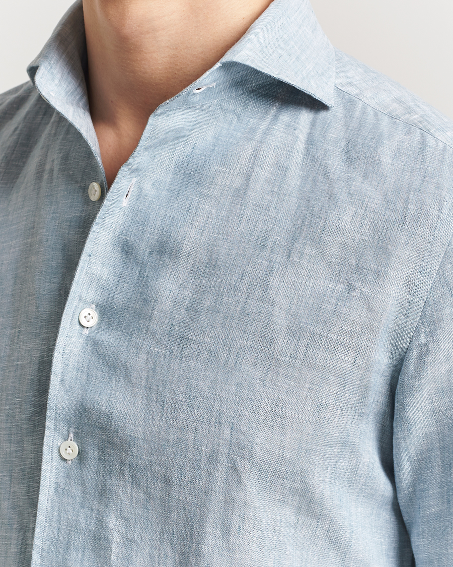 Mies | Kauluspaidat | 100Hands | Cut Away Linen Shirt Blue