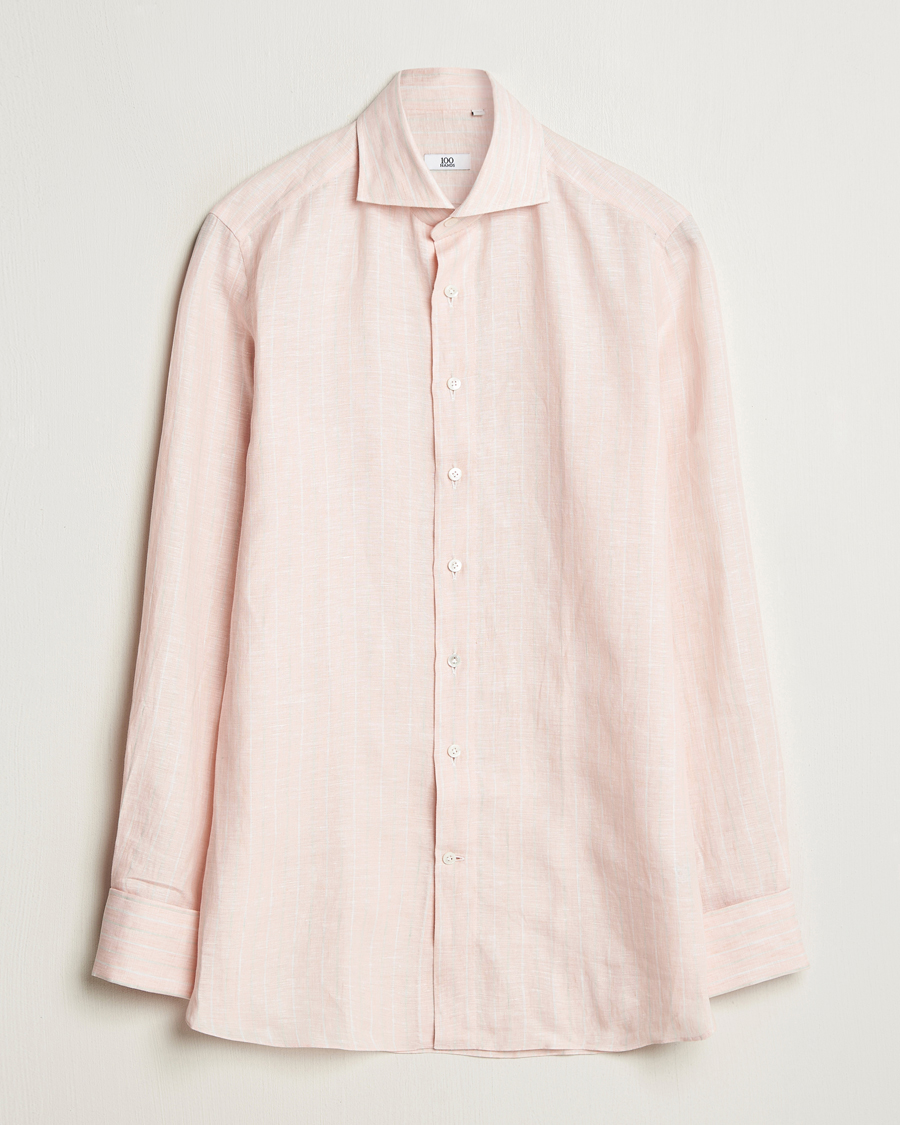 Mies | Kauluspaidat | 100Hands | Cut Away Double Cuff Striped Linen Shirt Pink