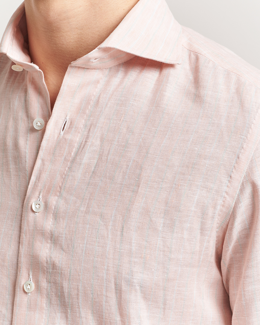 Mies | Kauluspaidat | 100Hands | Cut Away Double Cuff Striped Linen Shirt Pink
