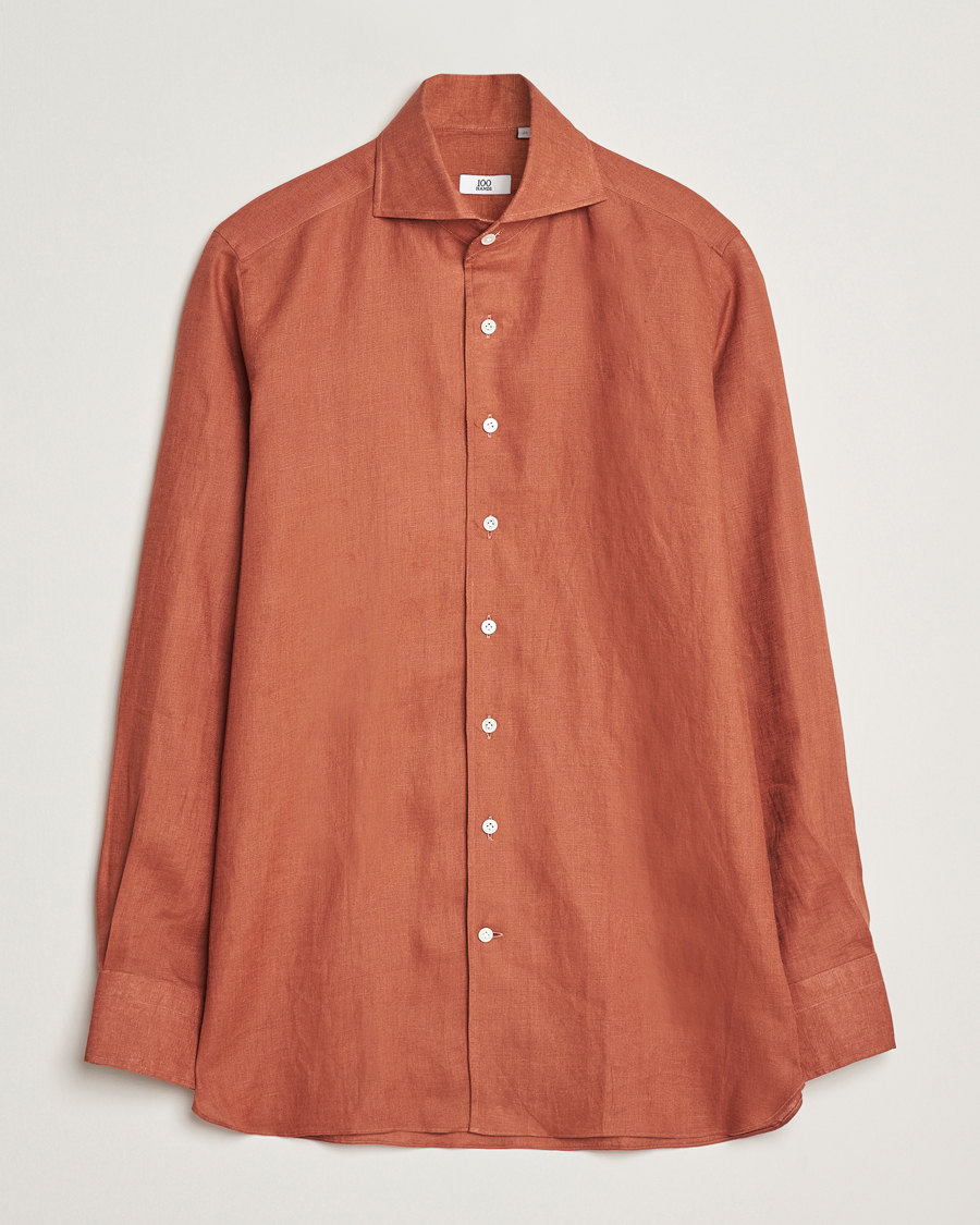 Mies | Kauluspaidat | 100Hands | Cut Away Linen Shirt Rust