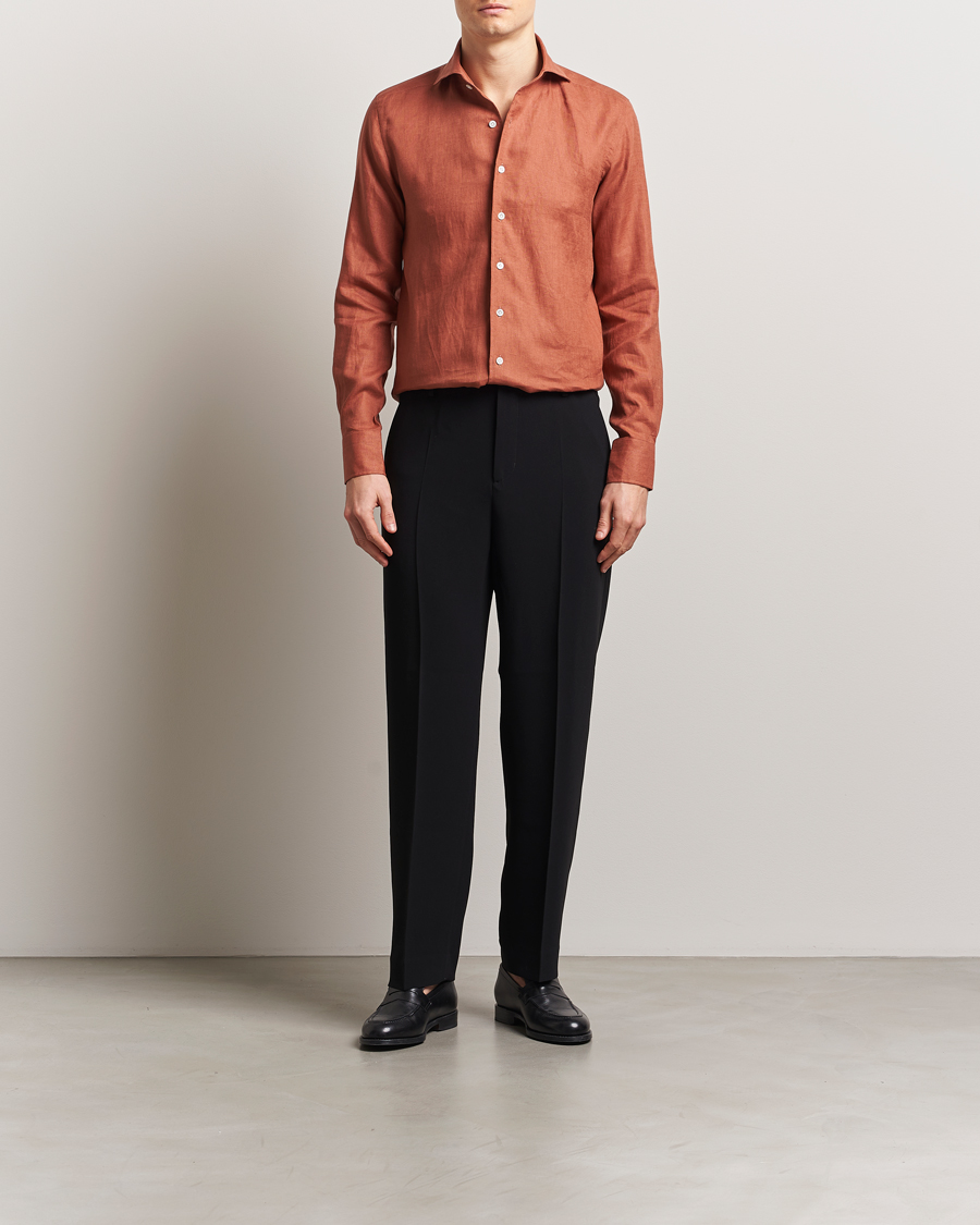 Mies | Kauluspaidat | 100Hands | Cut Away Linen Shirt Rust
