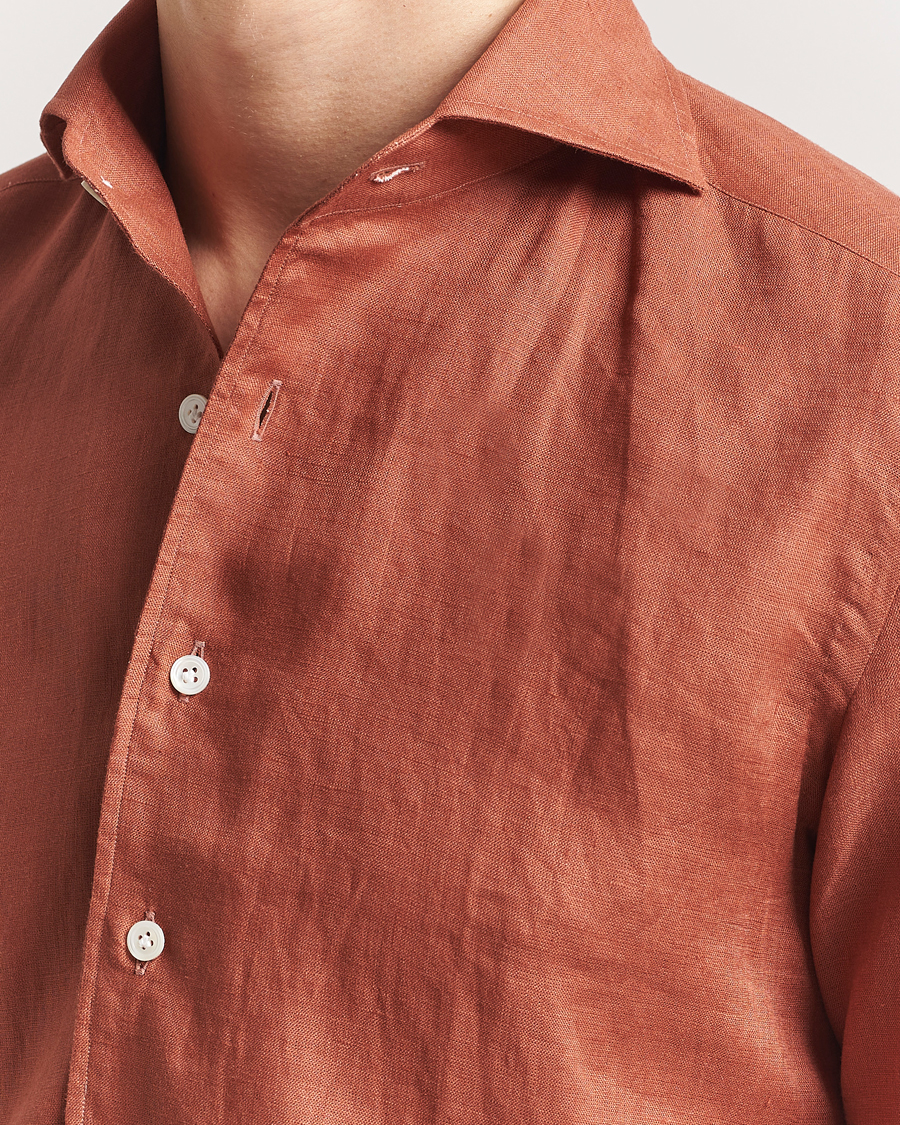Mies | Kauluspaidat | 100Hands | Cut Away Linen Shirt Rust
