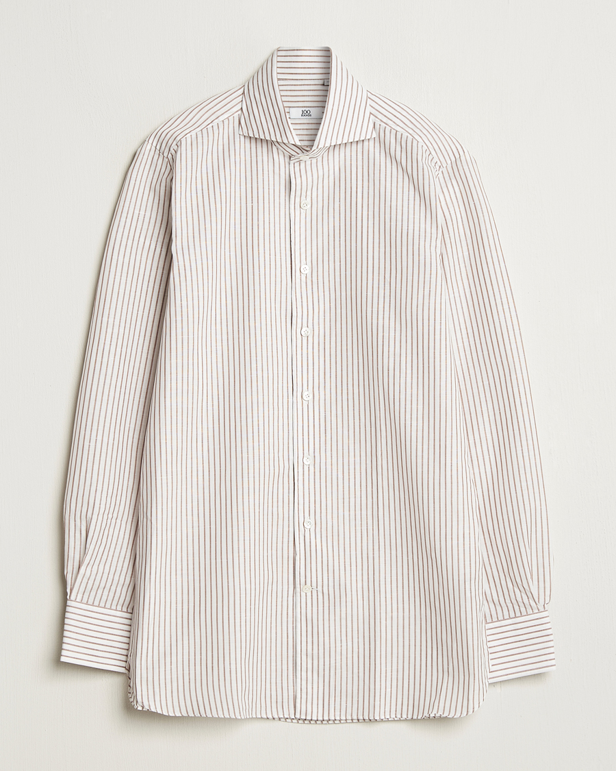 Mies | Kauluspaidat | 100Hands | Cut Away Striped Linen Shirt Brown
