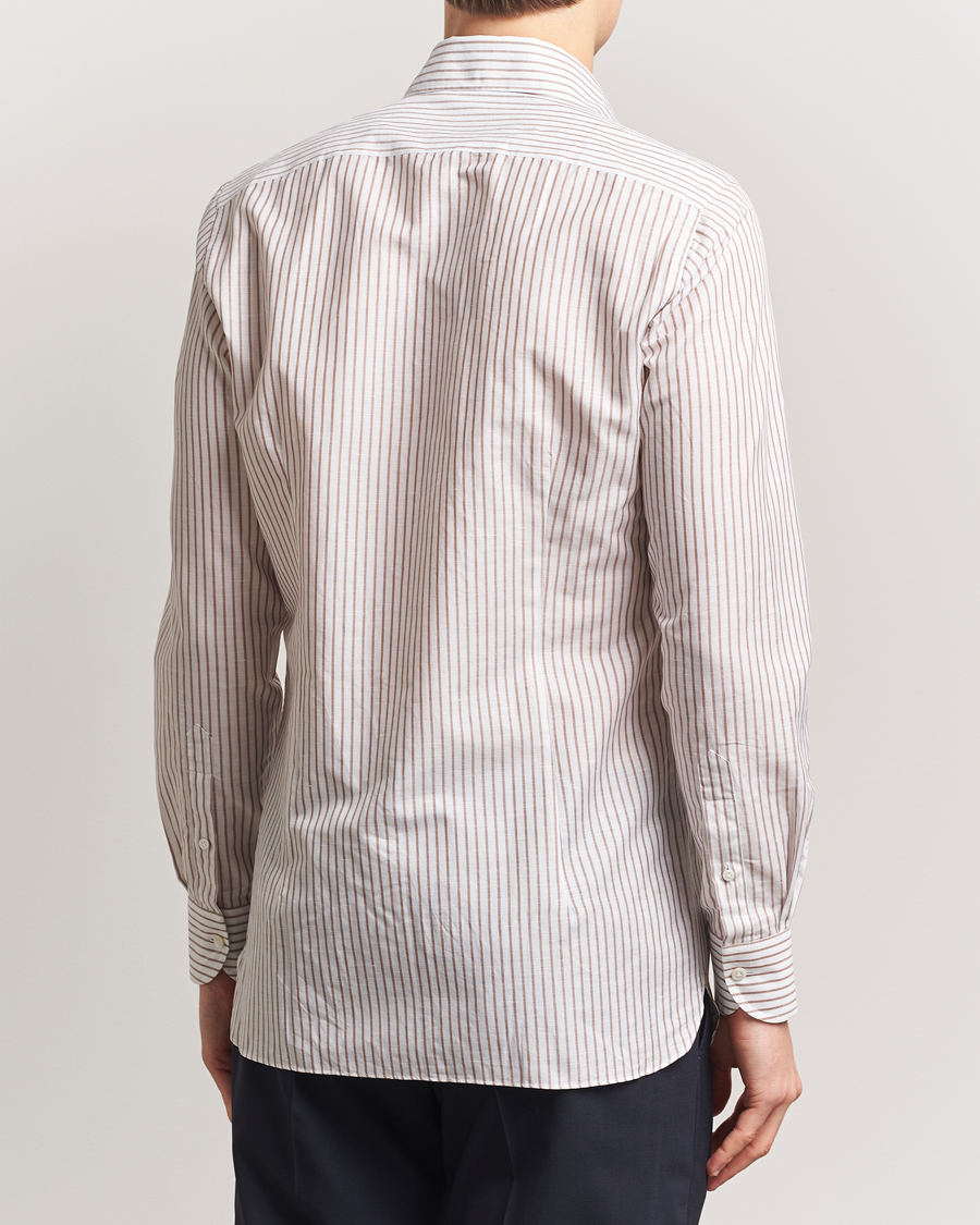 Mies | Kauluspaidat | 100Hands | Cut Away Striped Linen Shirt Brown