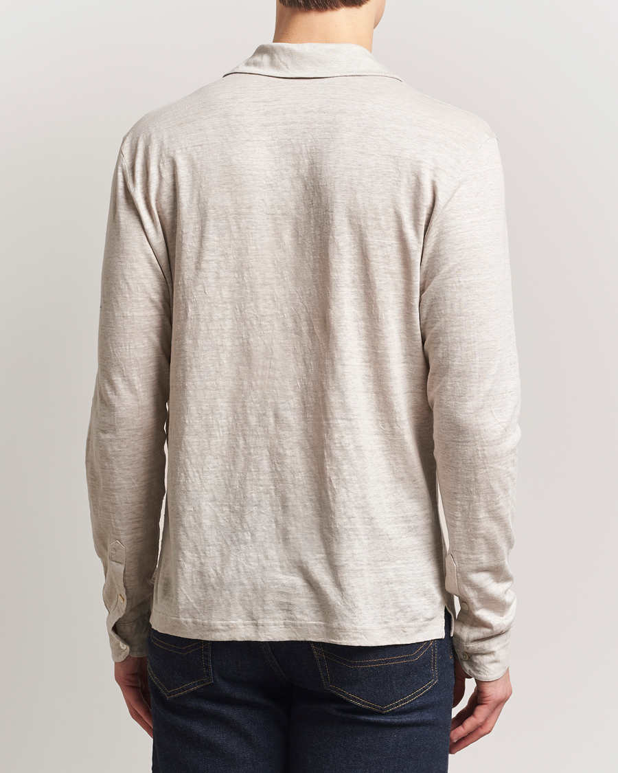 Mies | Pikeet | Gran Sasso | Washed Linen Long Sleeve Polo Beige Melange