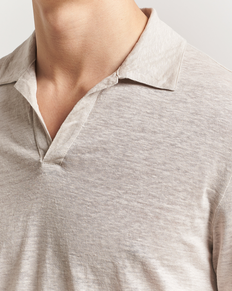 Mies | Pikeet | Gran Sasso | Washed Linen Long Sleeve Polo Beige Melange