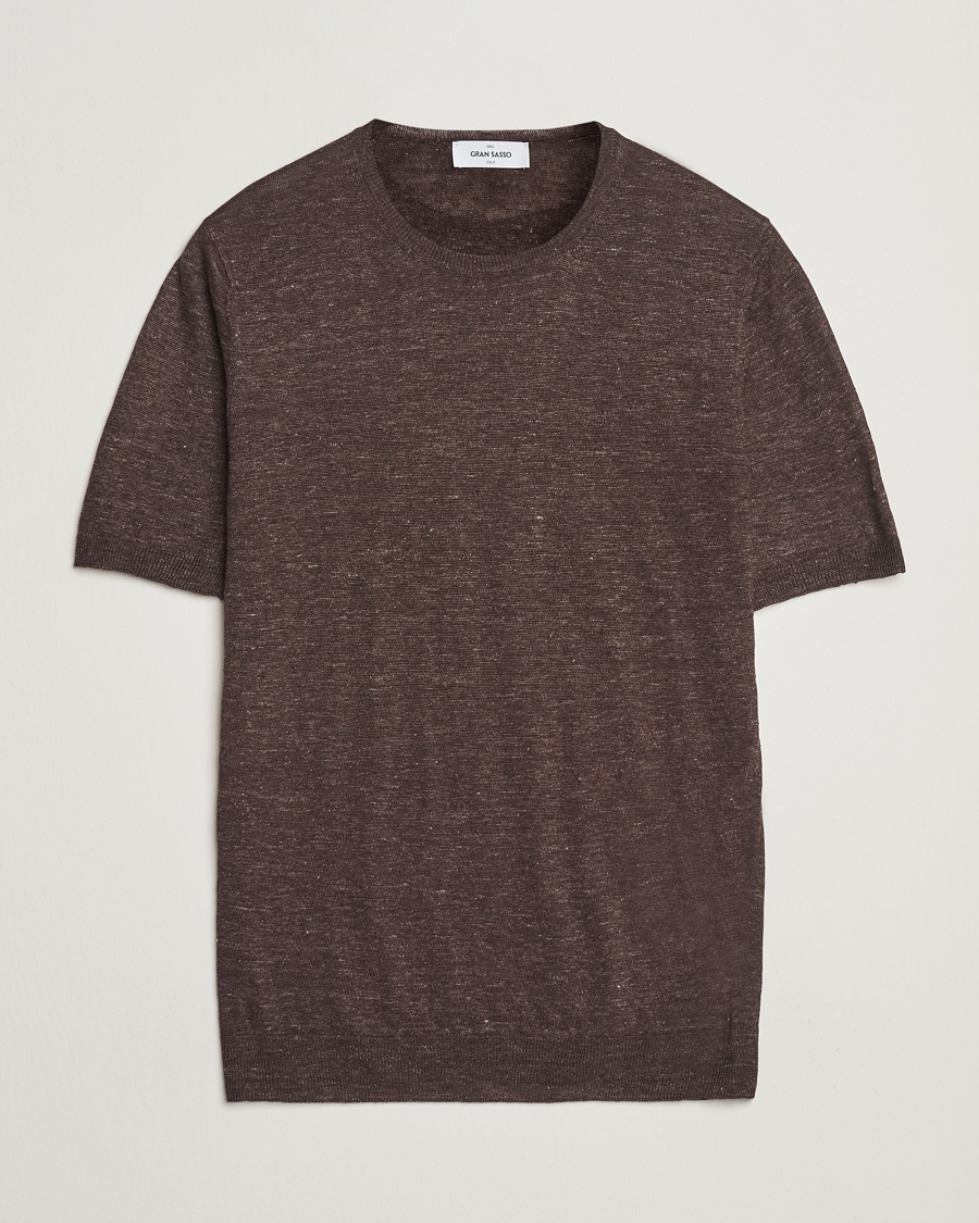 Mies | T-paidat | Gran Sasso | Knitted Linen T-Shirt Dark Brown Melange