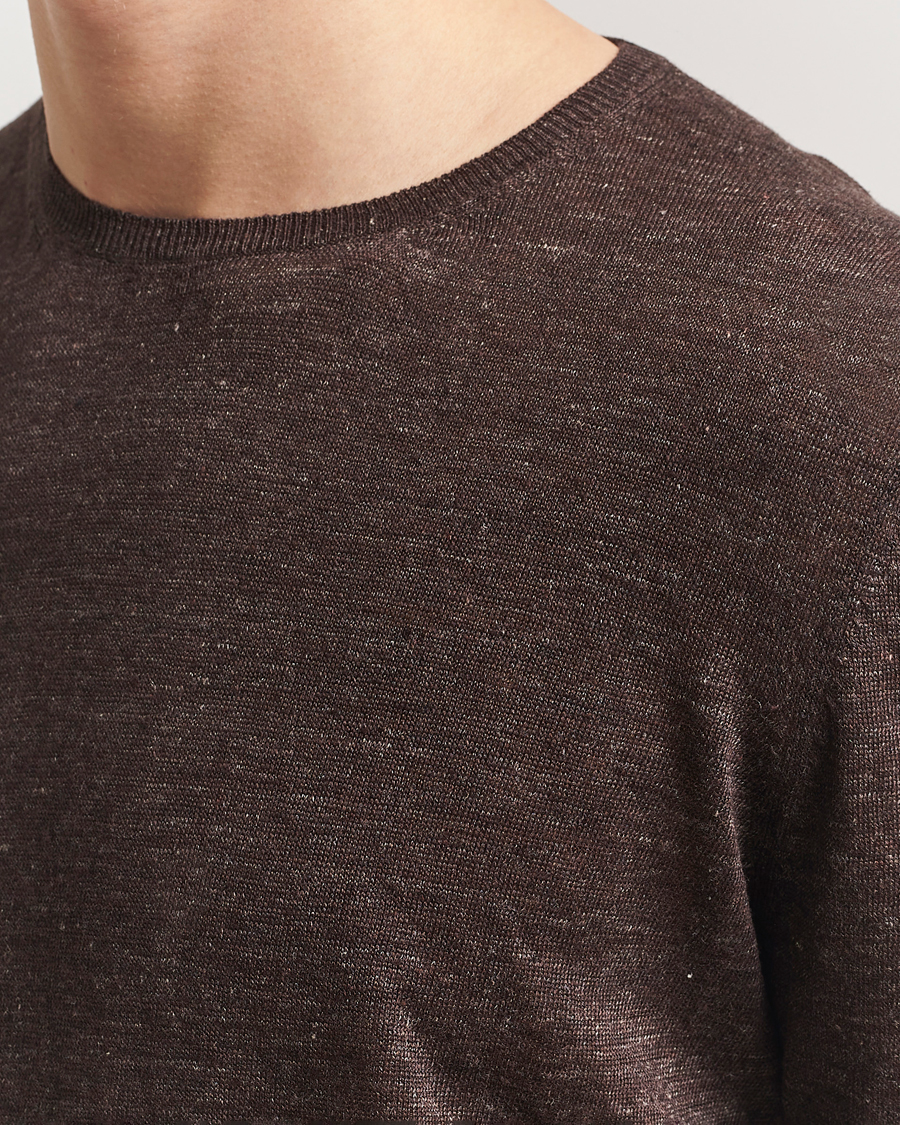 Mies | T-paidat | Gran Sasso | Knitted Linen T-Shirt Dark Brown Melange