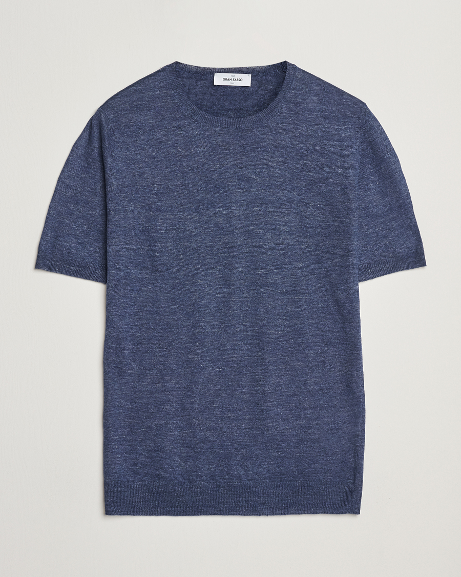 Mies | T-paidat | Gran Sasso | Knitted Linen T-Shirt Navy Melange