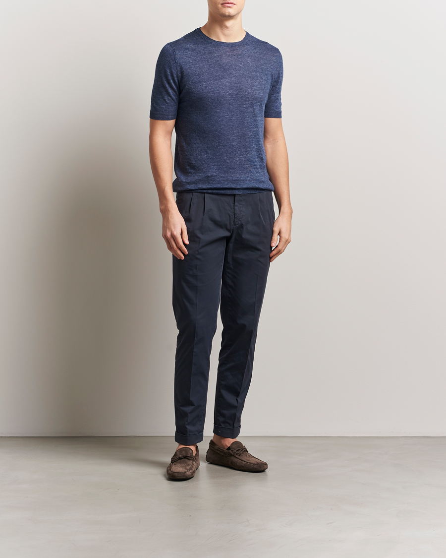 Mies | T-paidat | Gran Sasso | Knitted Linen T-Shirt Navy Melange