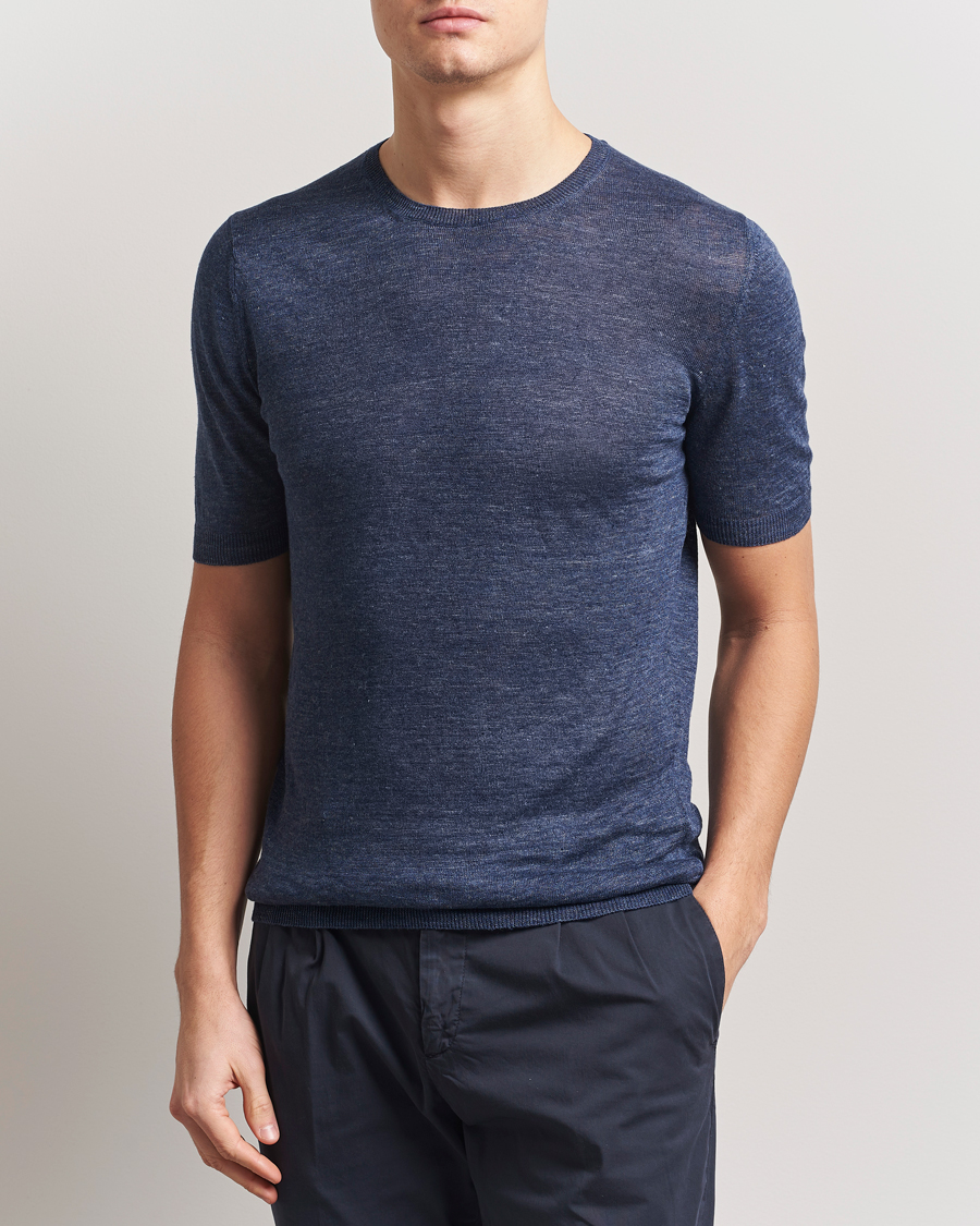 Mies | T-paidat | Gran Sasso | Knitted Linen T-Shirt Navy Melange