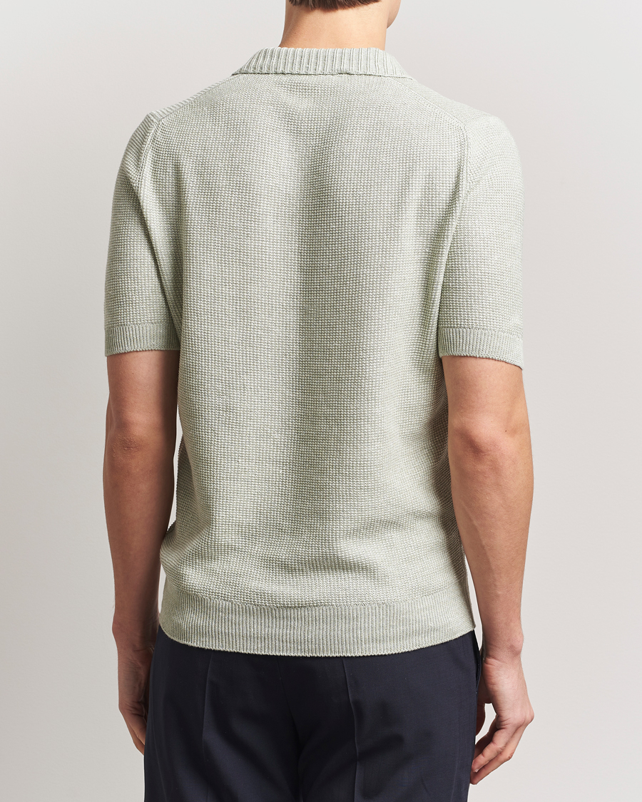 Mies | Pikeet | Gran Sasso | Linen/Cotton Open Collar Polo Light Green