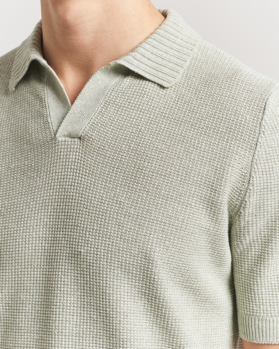 Mies | Pikeet | Gran Sasso | Linen/Cotton Open Collar Polo Light Green