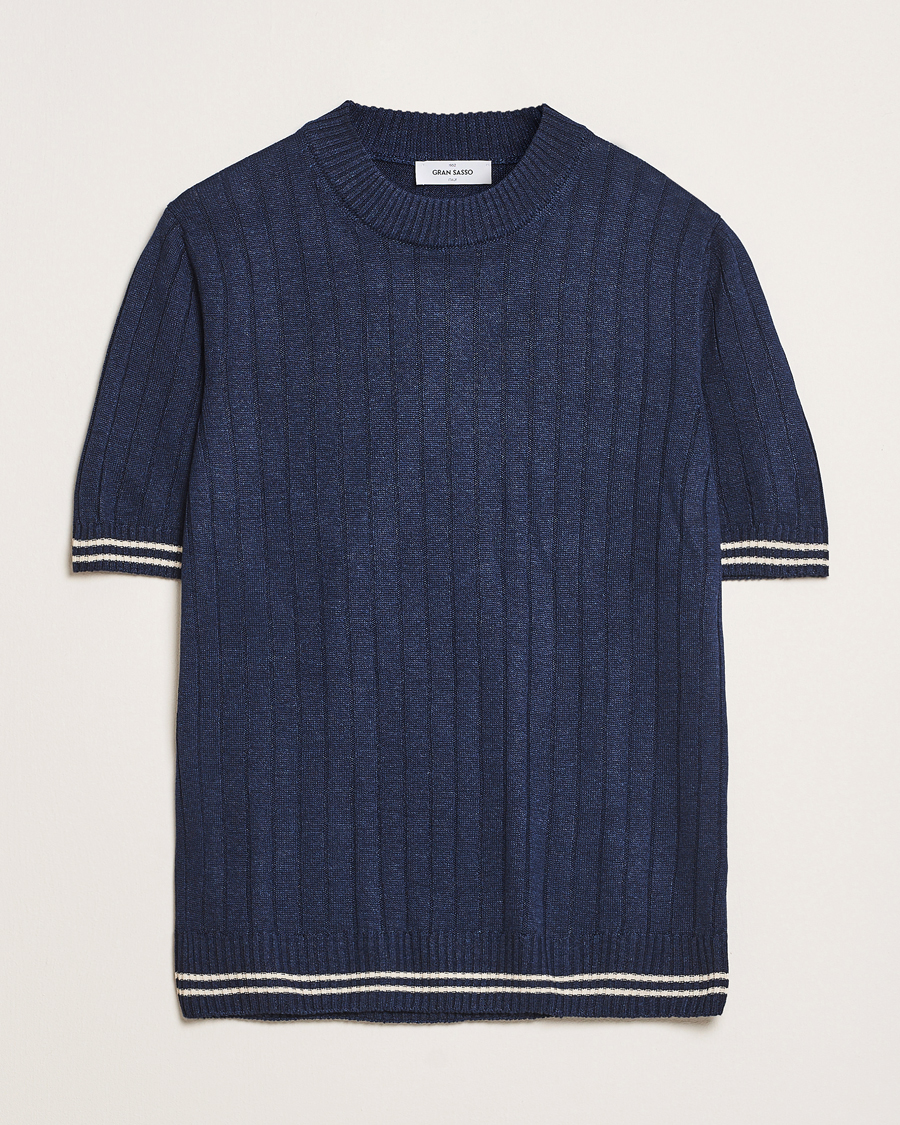 Mies | T-paidat | Gran Sasso | Linen/Cotton Structured T-Shirt Navy