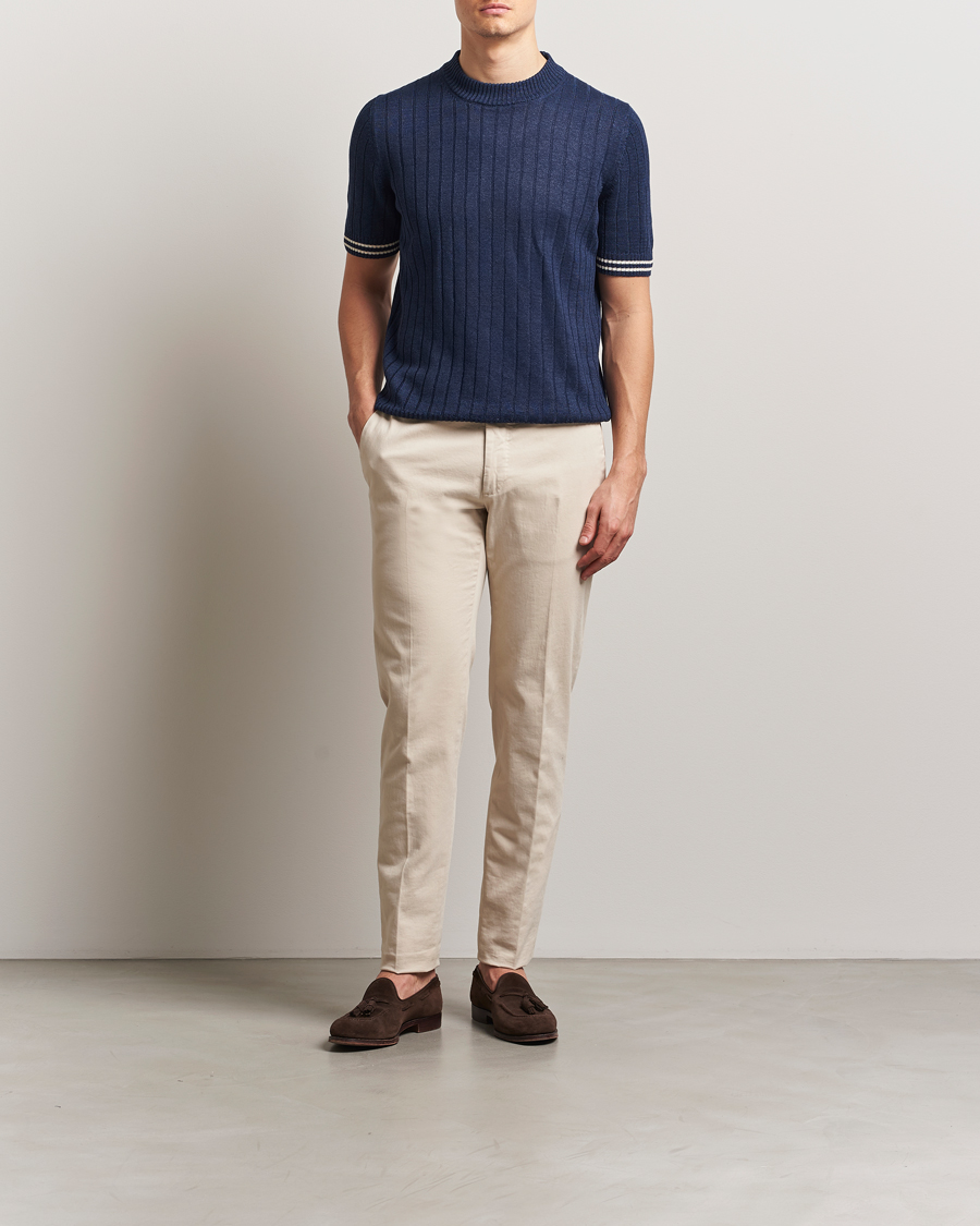 Mies | T-paidat | Gran Sasso | Linen/Cotton Structured T-Shirt Navy