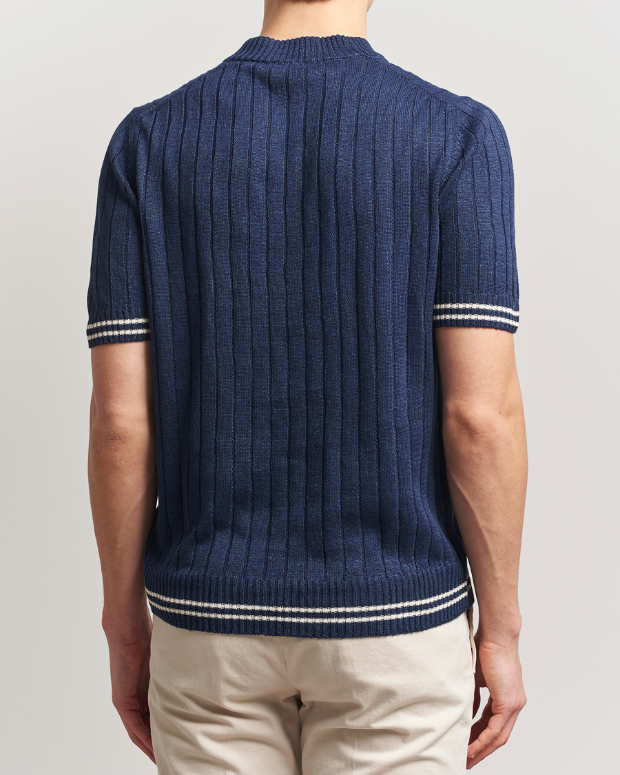 Mies | T-paidat | Gran Sasso | Linen/Cotton Structured T-Shirt Navy