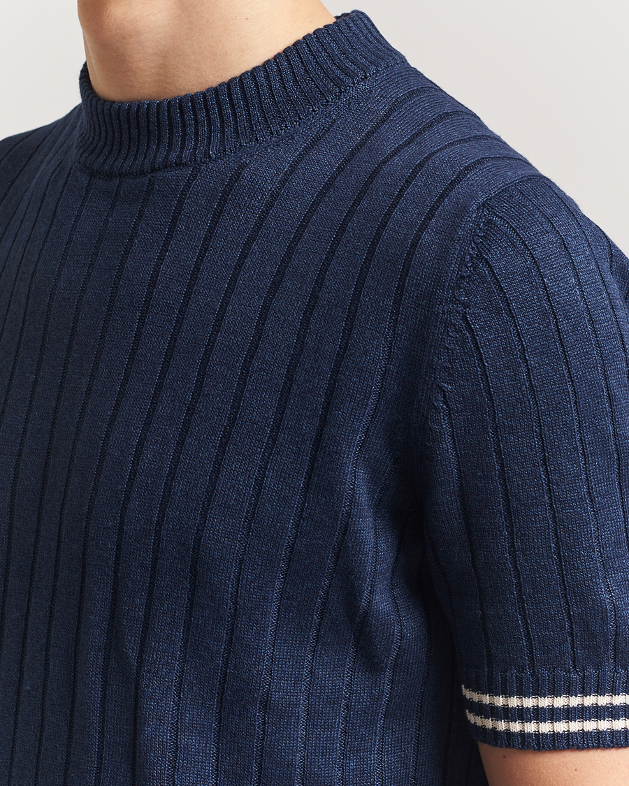 Mies | T-paidat | Gran Sasso | Linen/Cotton Structured T-Shirt Navy