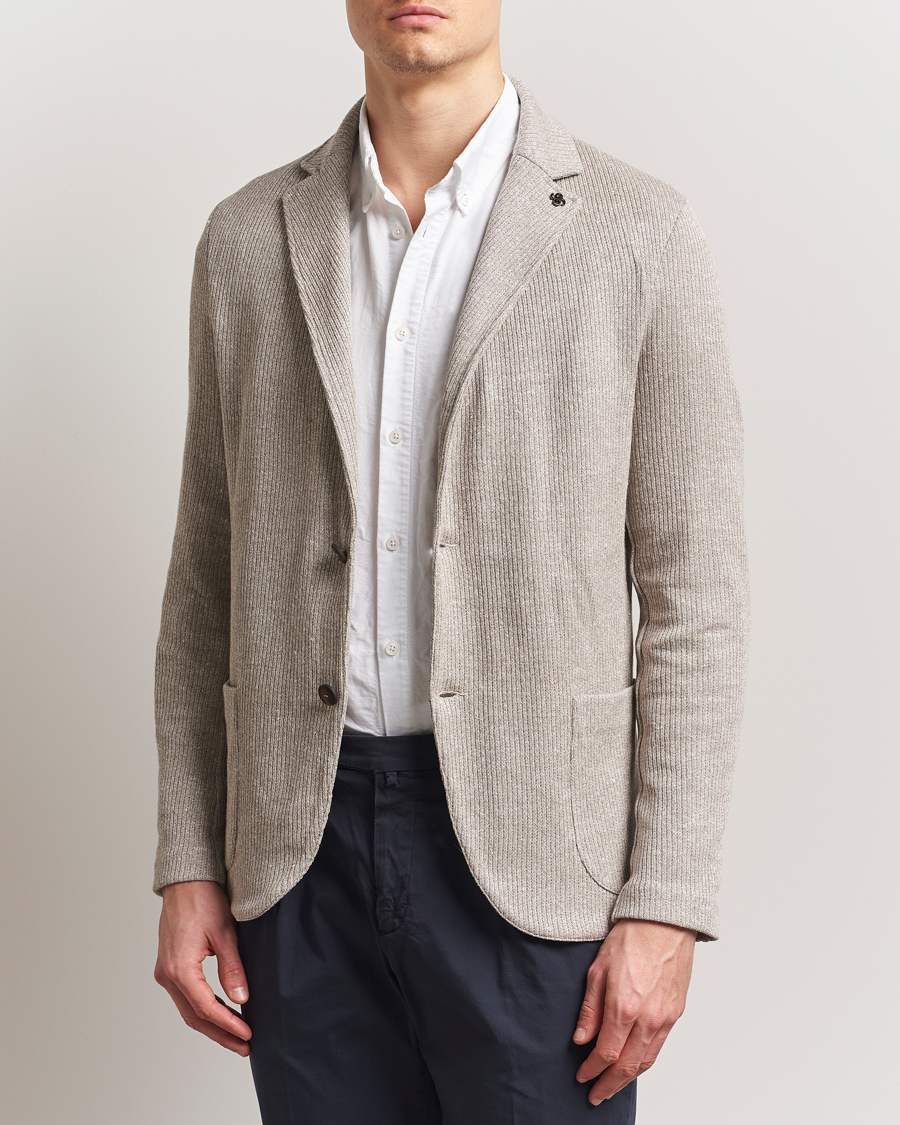 Mies | Pikkutakit | Gran Sasso | Linen/Cotton Knitted Blazer Beige Melange