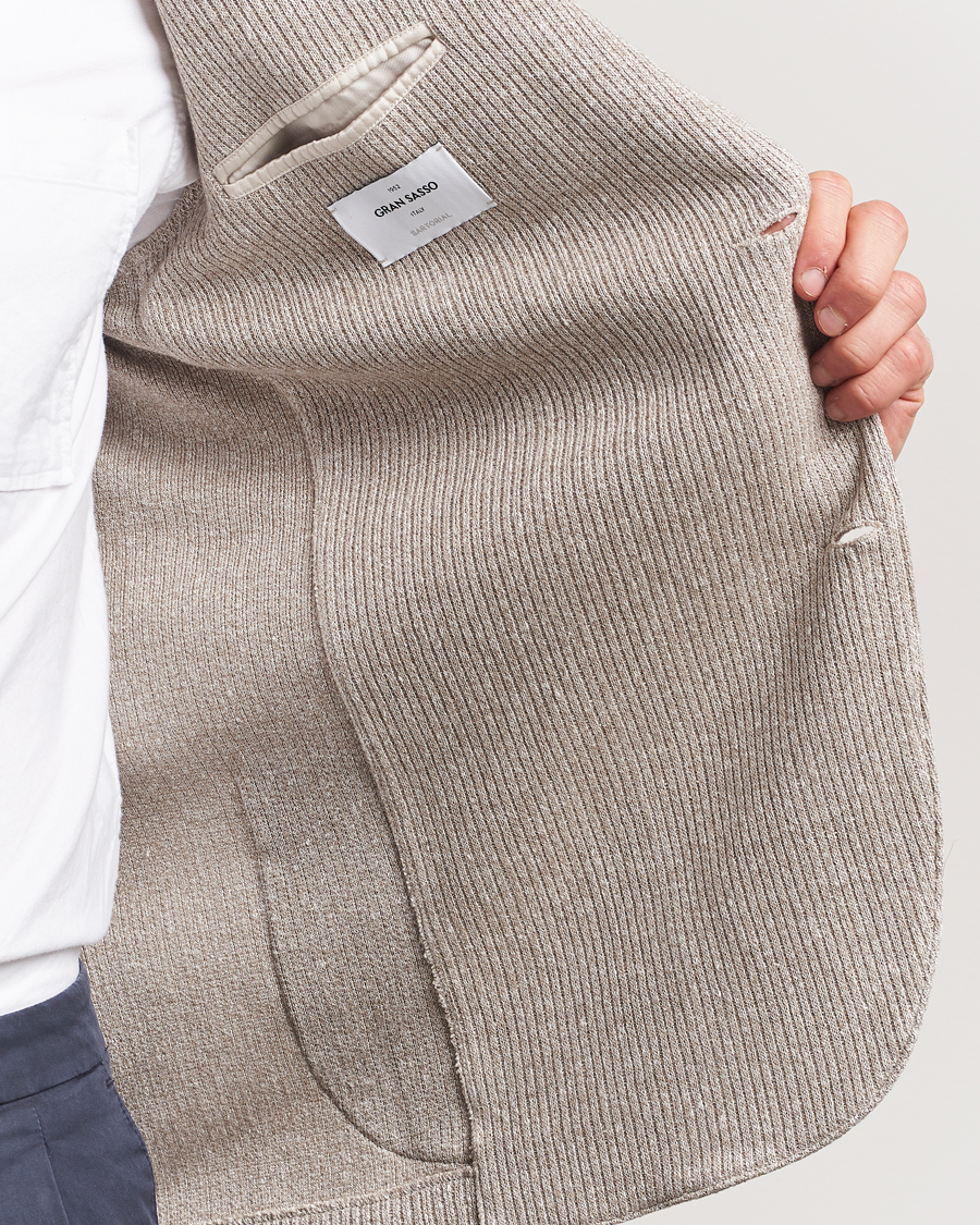 Mies | Pikkutakit | Gran Sasso | Linen/Cotton Knitted Blazer Beige Melange