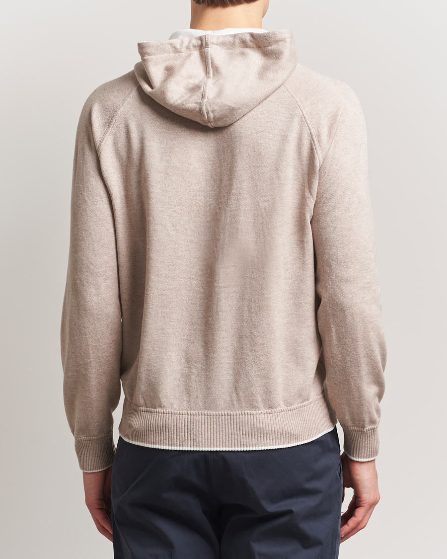 Mies | Puserot | Gran Sasso | Cotton/Cashmere Knitted Hooded Full Zip Beige