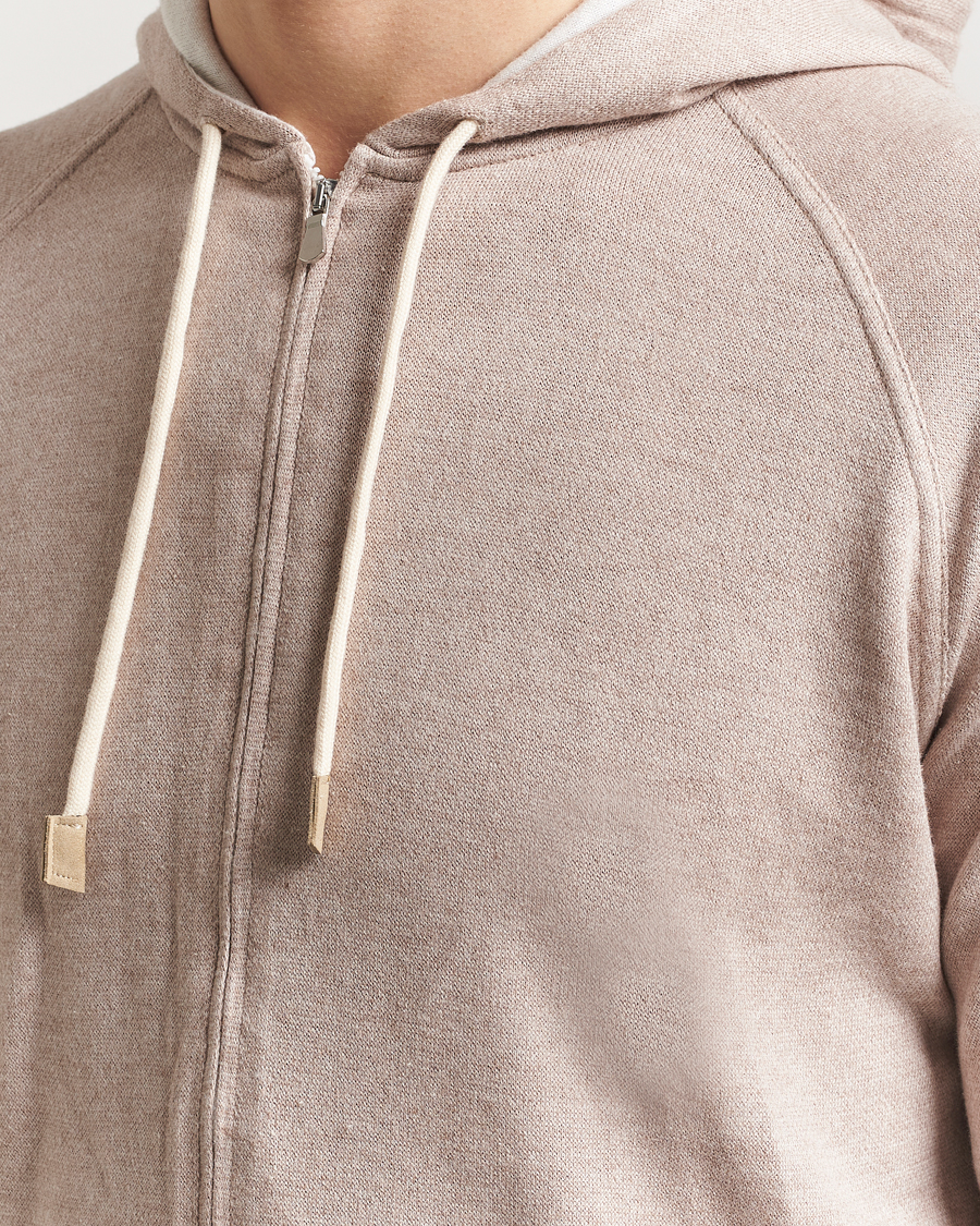 Mies | Puserot | Gran Sasso | Cotton/Cashmere Knitted Hooded Full Zip Beige