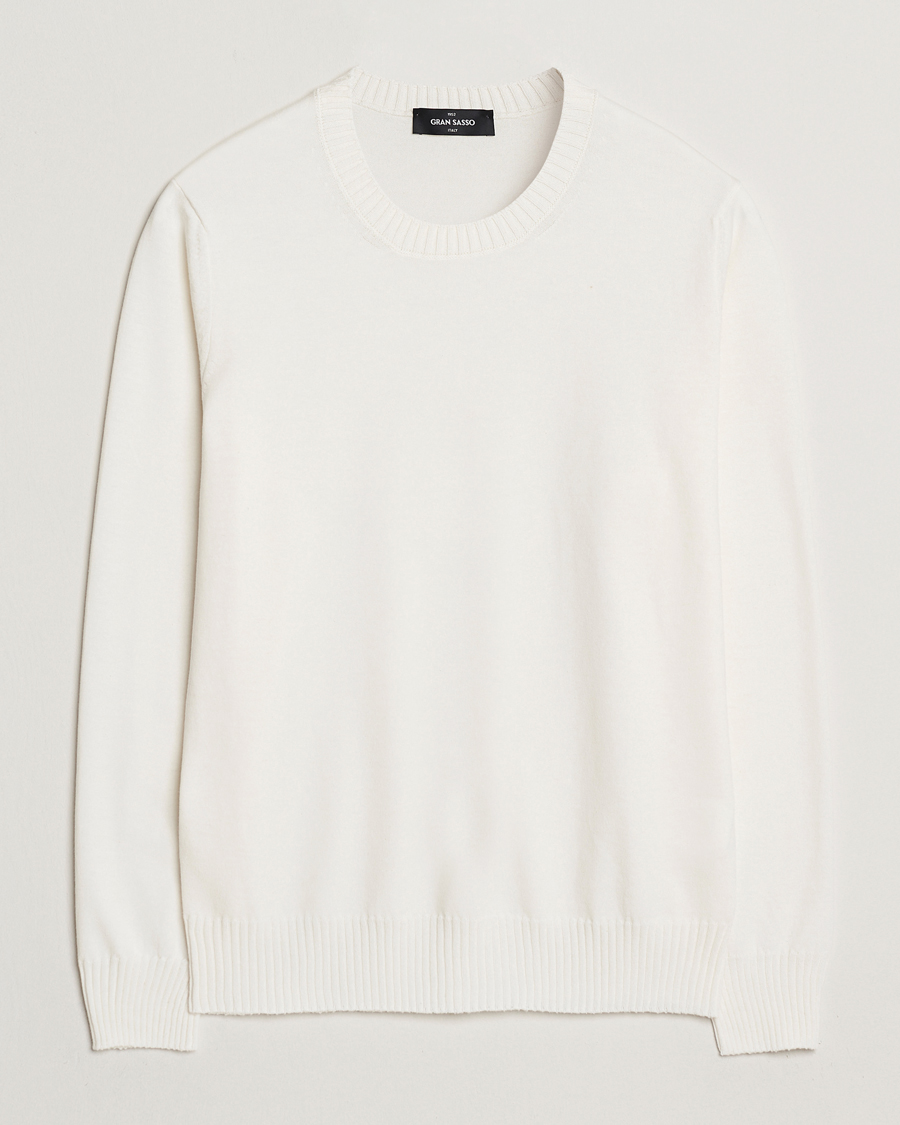 Mies | Puserot | Gran Sasso | Cotton/Cashmere Knitted Crew Neck Sweater Cream Melange