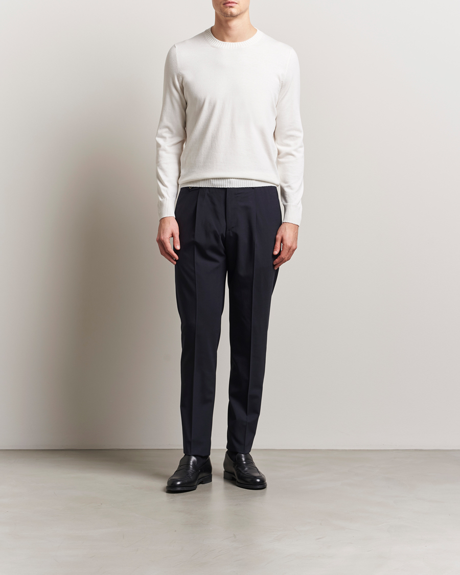 Mies | Puserot | Gran Sasso | Cotton/Cashmere Knitted Crew Neck Sweater Cream Melange