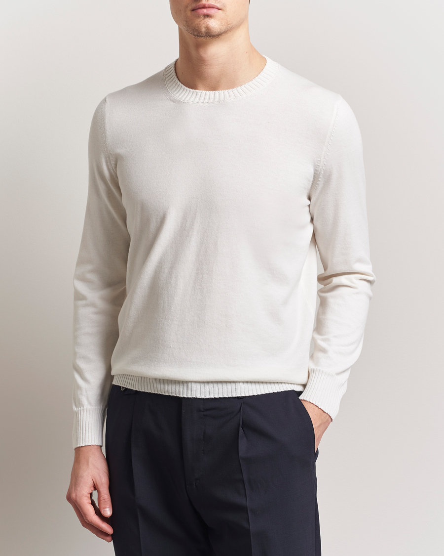 Mies | Puserot | Gran Sasso | Cotton/Cashmere Knitted Crew Neck Sweater Cream Melange