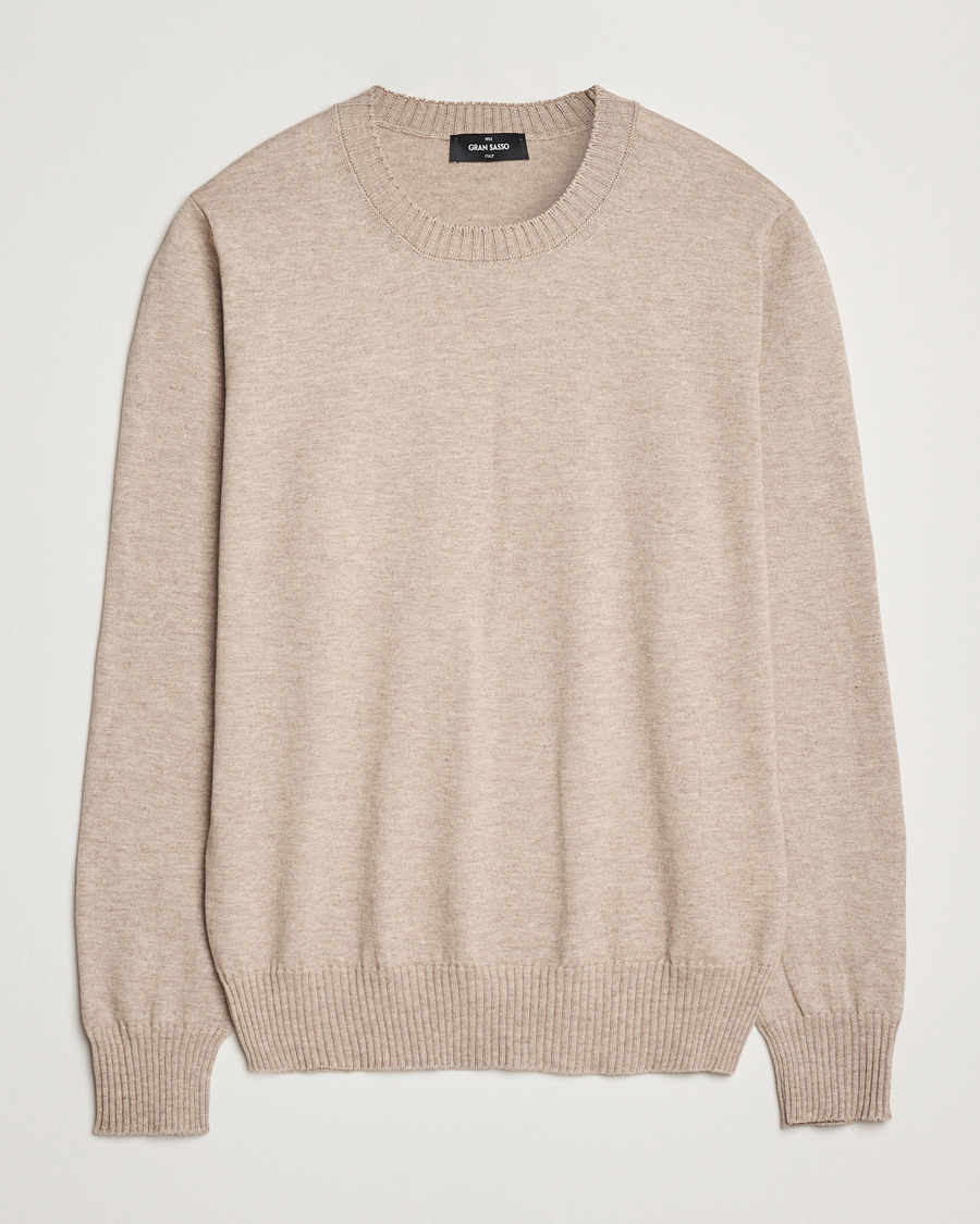 Mies | Puserot | Gran Sasso | Cotton/Cashmere Knitted Crew Neck Sweater Beige Melange