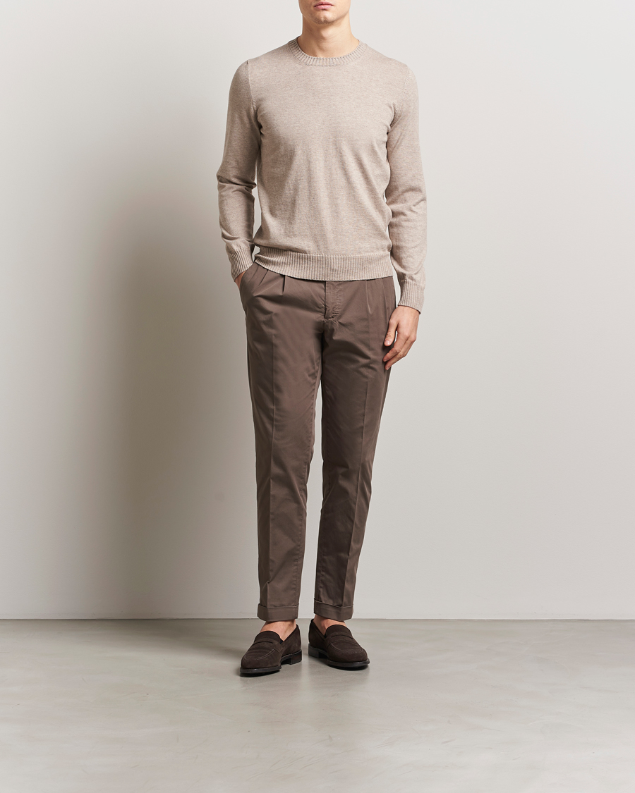 Mies | Puserot | Gran Sasso | Cotton/Cashmere Knitted Crew Neck Sweater Beige Melange