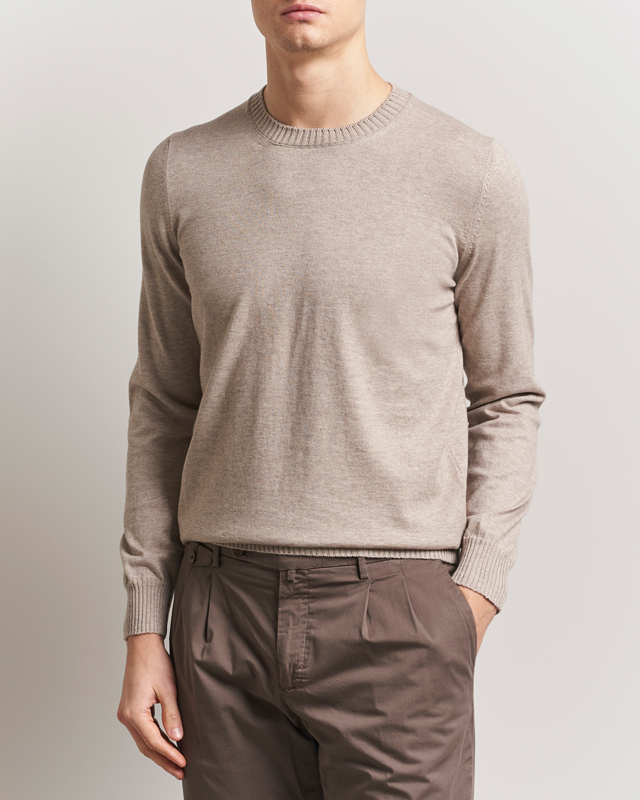 Mies | Puserot | Gran Sasso | Cotton/Cashmere Knitted Crew Neck Sweater Beige Melange