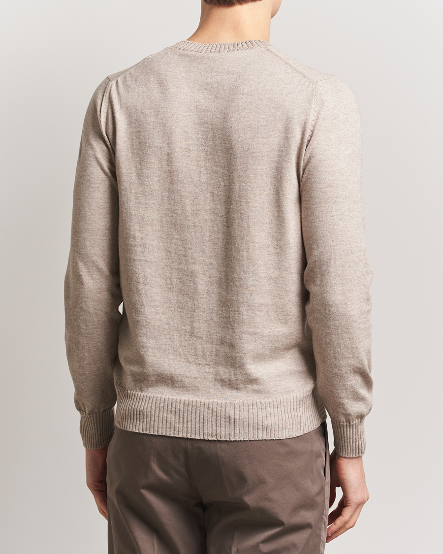 Mies | Puserot | Gran Sasso | Cotton/Cashmere Knitted Crew Neck Sweater Beige Melange